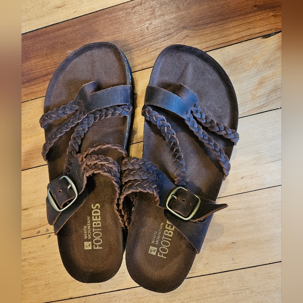 White Mountain Footbeds Brown Braided Sandals with Buckle